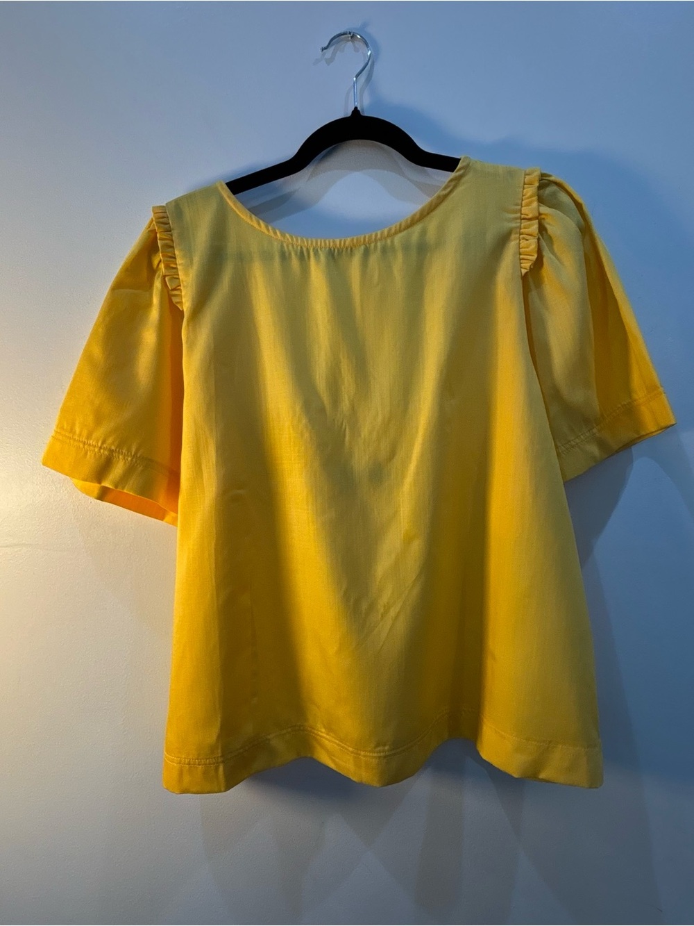 New York & Company Blouse XL Yellow Puff Sleeve Lyocell Cottagecore Tie Back Top - Picture 2 of 11